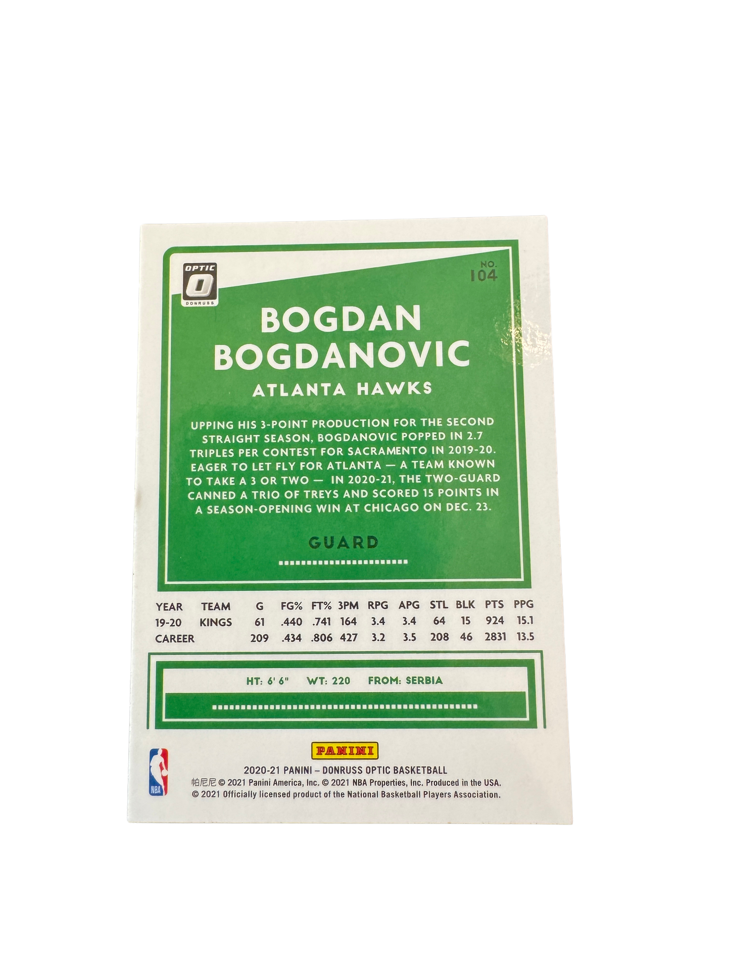 Bogdan Bogdanovic Donruss Optic 2020-2021